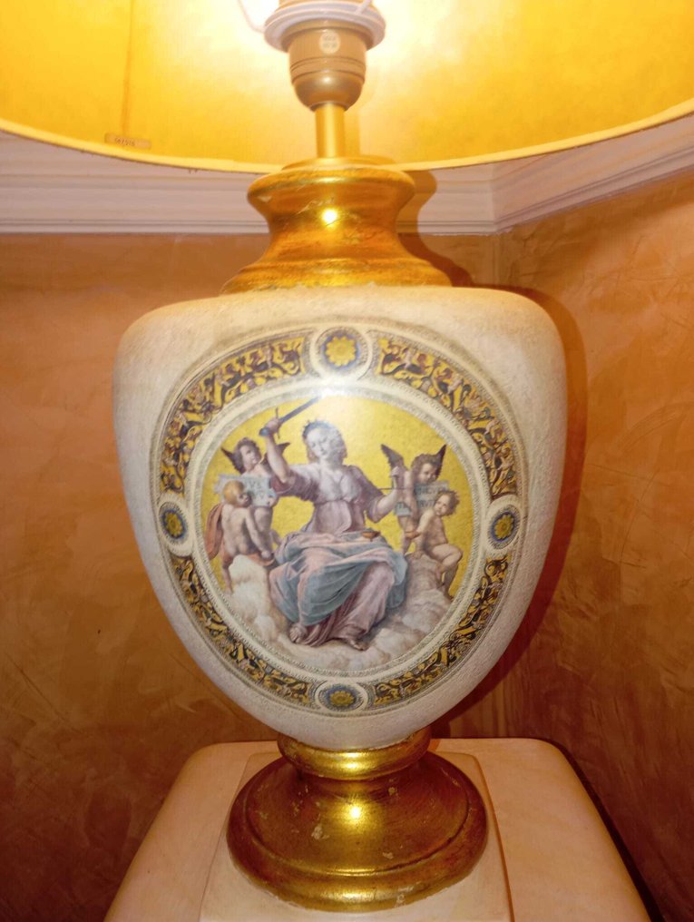 Candeeiro de pé em coluna - Porcelana, Ouro #2.1