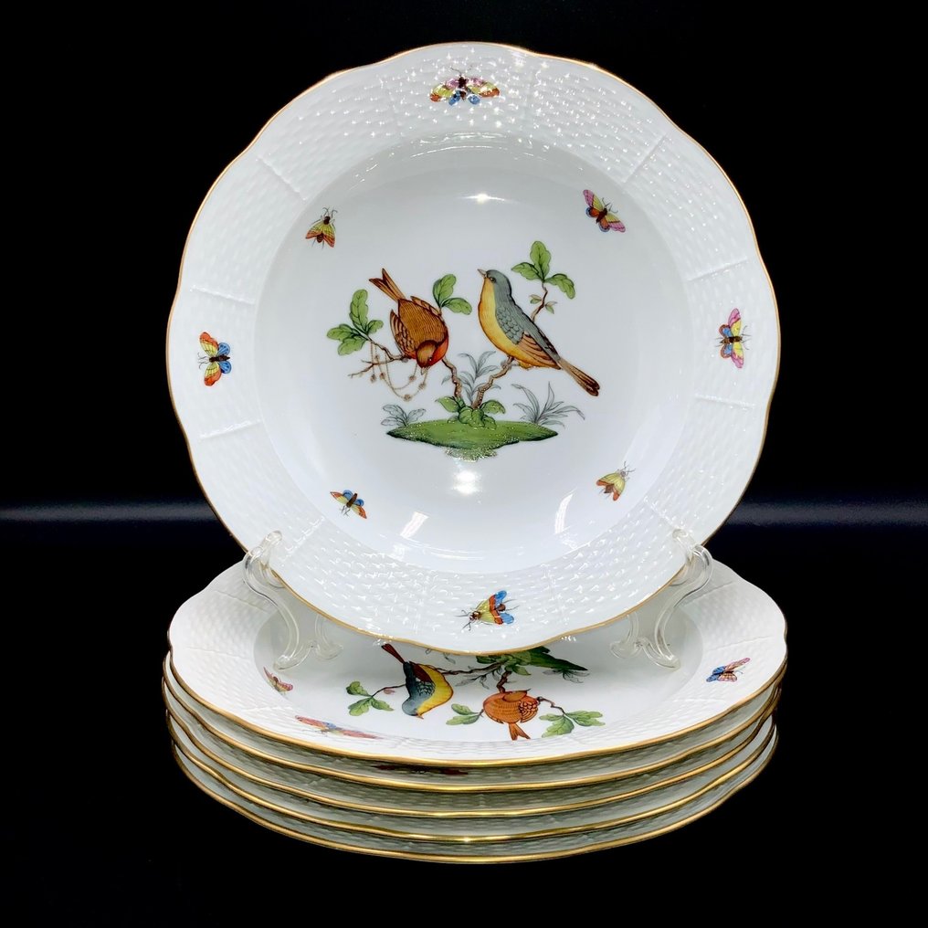 Herend - Exquisite Set of 6 Soup Plates (24,7 cm) - "Rothschild Bird" Pattern - 盘子 - 手工绘制瓷器 #1.0
