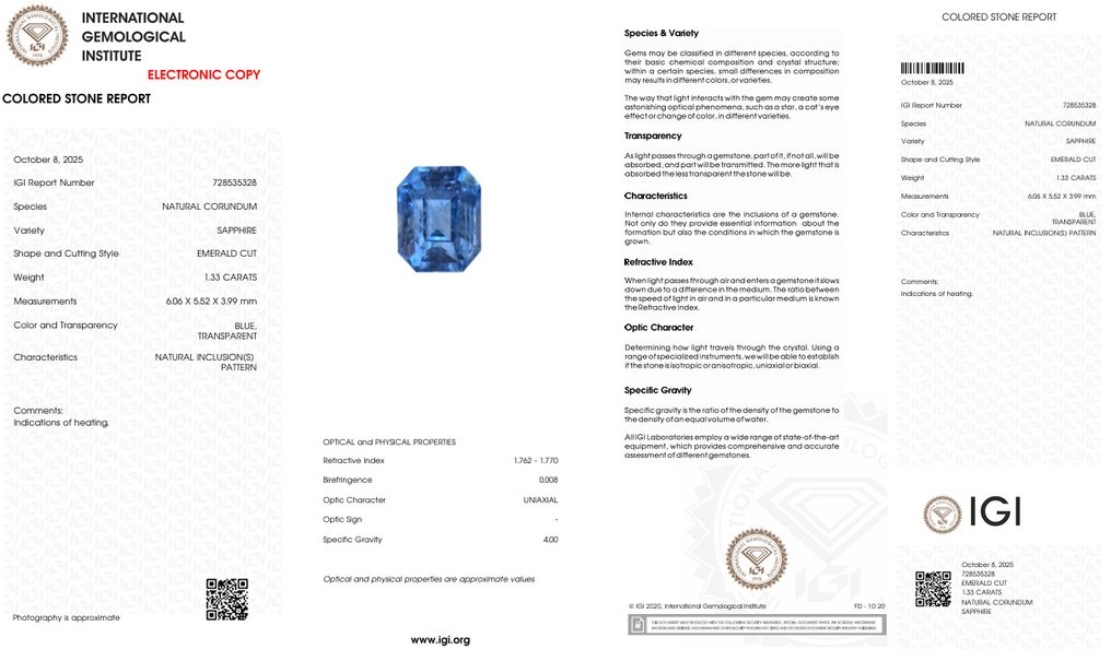 1 pcs  蓝色 蓝宝石  - 1.33 ct - 美国宝石研究院（GIA） - 免运费 #4.3