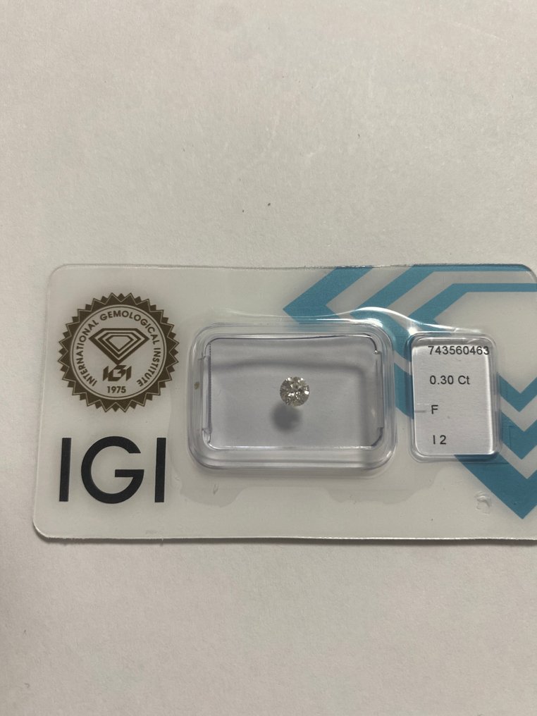 χωρίς τιμή ασφαλείας - 1 pcs Διαμάντι (Φυσικό) - 0.30 ct - Στρογγυλό - F - I2 - International Gemological Institute (IGI) #1.0