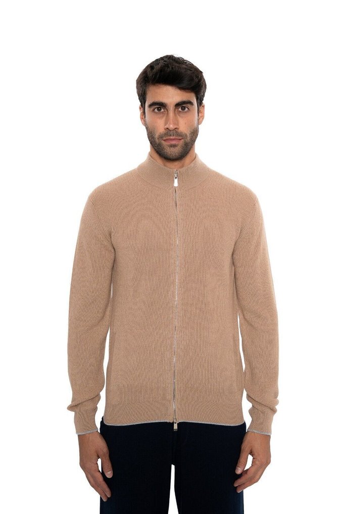 FEDELI 2200€ FEDELI "One Open" Beige Cardigan Sweater Zip 100% Cashmere - 50 IT - Cardigan - New with tags #1.0