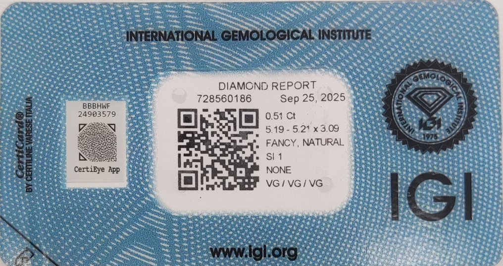 没有保留价 - 1 pcs 钻石 (天然色彩的) - 0.51 ct - 圆形 - Fancy 稍帶灰色的, 绿色 黄色 - SI1 微内含一级 - 国际宝石研究院(IGI) #2.1