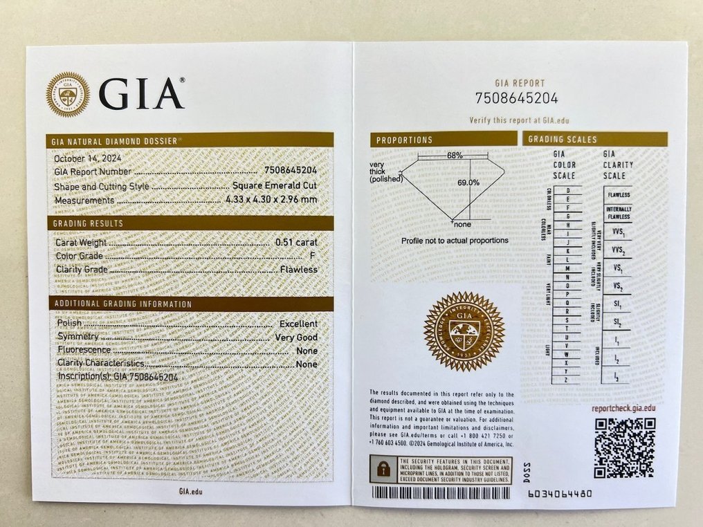1 pcs Gyémánt (Természetes) - 0.51 ct - Négyzet - F - FL - Amerikai Gemmológiai Intézet (GIA) #2.1