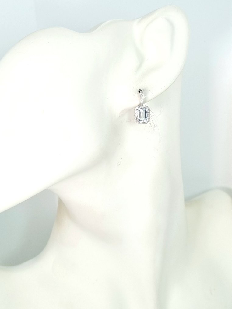 Σκουλαρίκια - 18 καράτια Λευκός χρυσός Ακουαμαρίνης - Διαμάντι #1.0