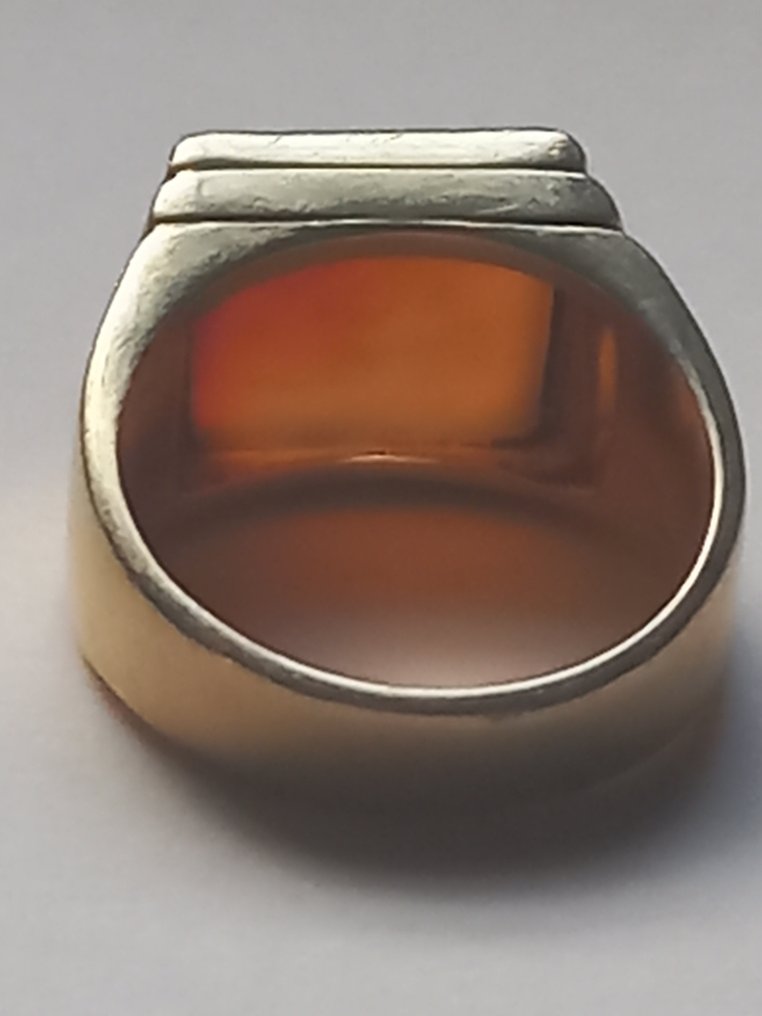 Ring with seal inscribed in Arabic - 18-karat yellow gold - 10.9 g - 18k gold and carnelian - Middle East - 20th century #3.2