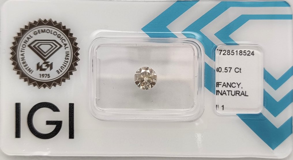 没有保留价 - 1 pcs 钻石 (天然色彩的) - 0.57 ct - 圆形 - Fancy light 棕色 黄色 - I1 内含一级 - 国际宝石研究院(IGI) #1.0