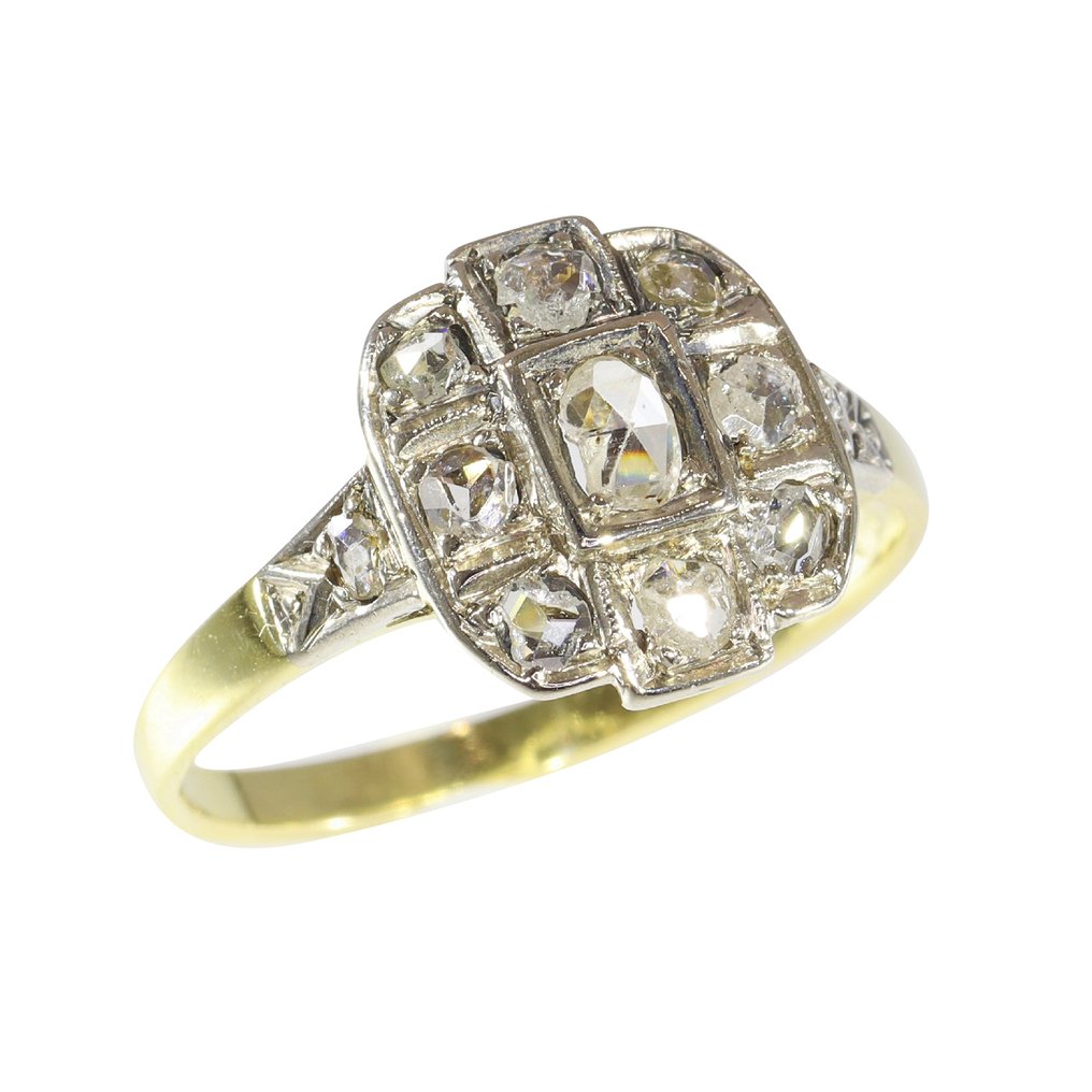 χωρίς τιμή ασφαλείας - Δαχτυλίδι - 14 καράτια Κίτρινο χρυσό, Λευκός χρυσός - Διαμάντι - Βίντετζ 1930's Art Deco #1.0