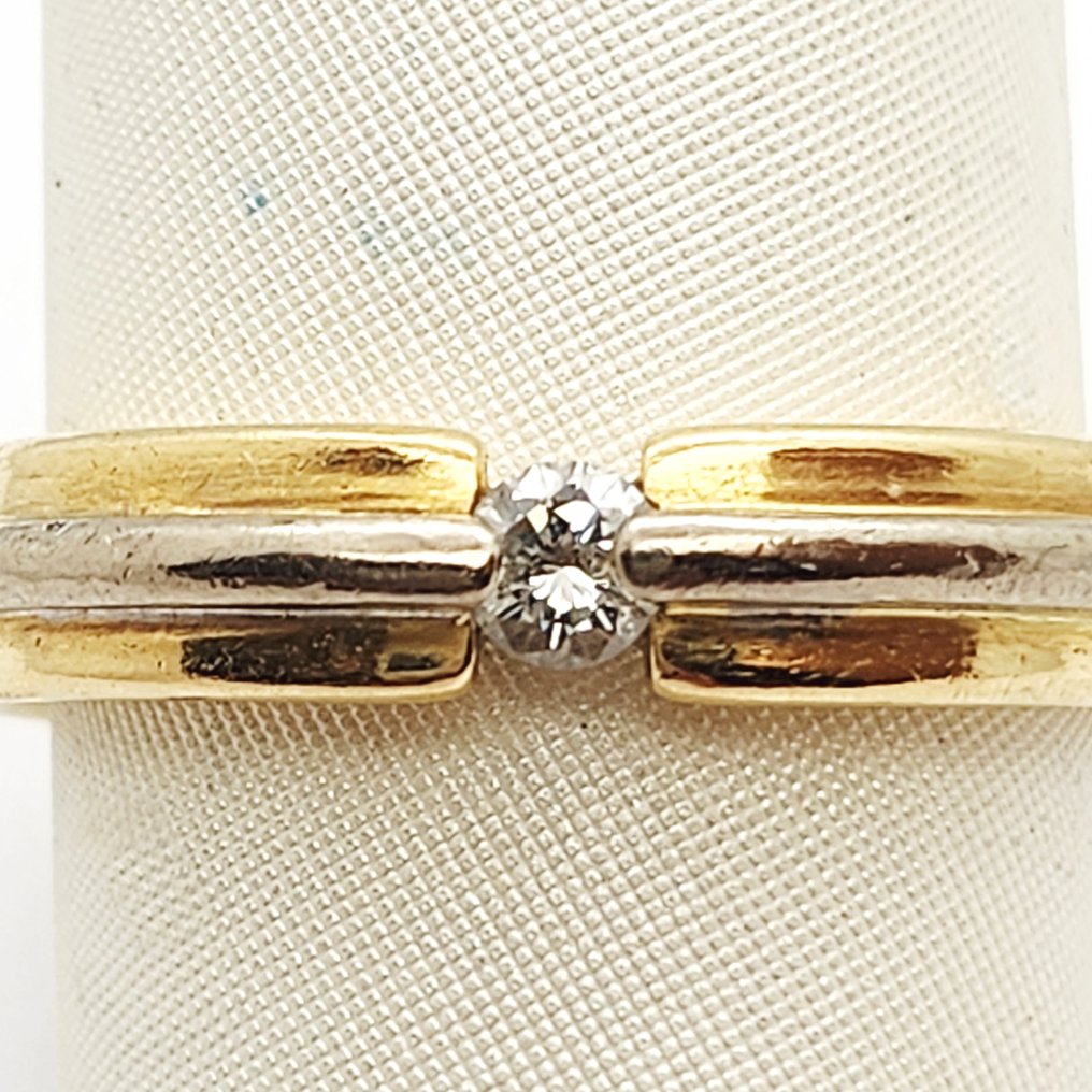 Δαχτυλίδι - 18 καράτια Κίτρινο χρυσό, Λευκός χρυσός -  0.10ct. tw. Διαμάντι (Φυσικό)  #1.0