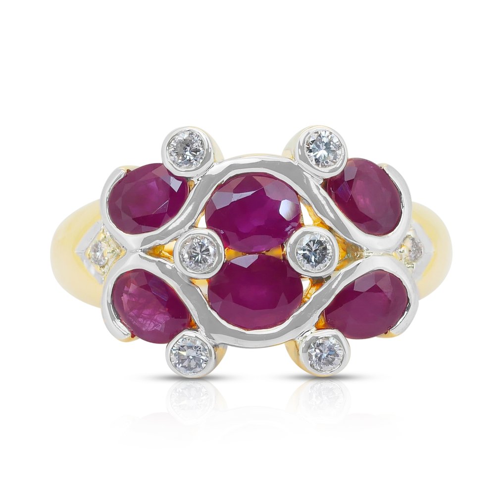 戒指 - 18K包金 黄金, 白金 -  1.75ct. tw. 红宝石 - 钻石 - 令人惊叹的戒指 #1.0