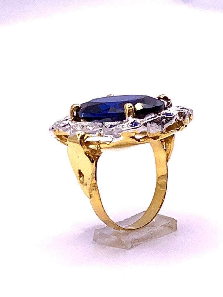 Ingen reservasjonspris - Statement ring - 9 karat Gull, Sølv Safir - Safir - Diamanter #2.1
