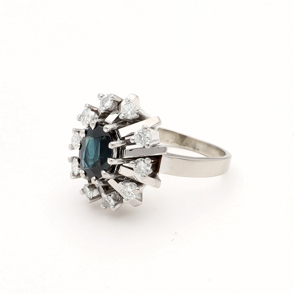 Bague - 14 carats Or blanc Saphir - Diamant #1.0