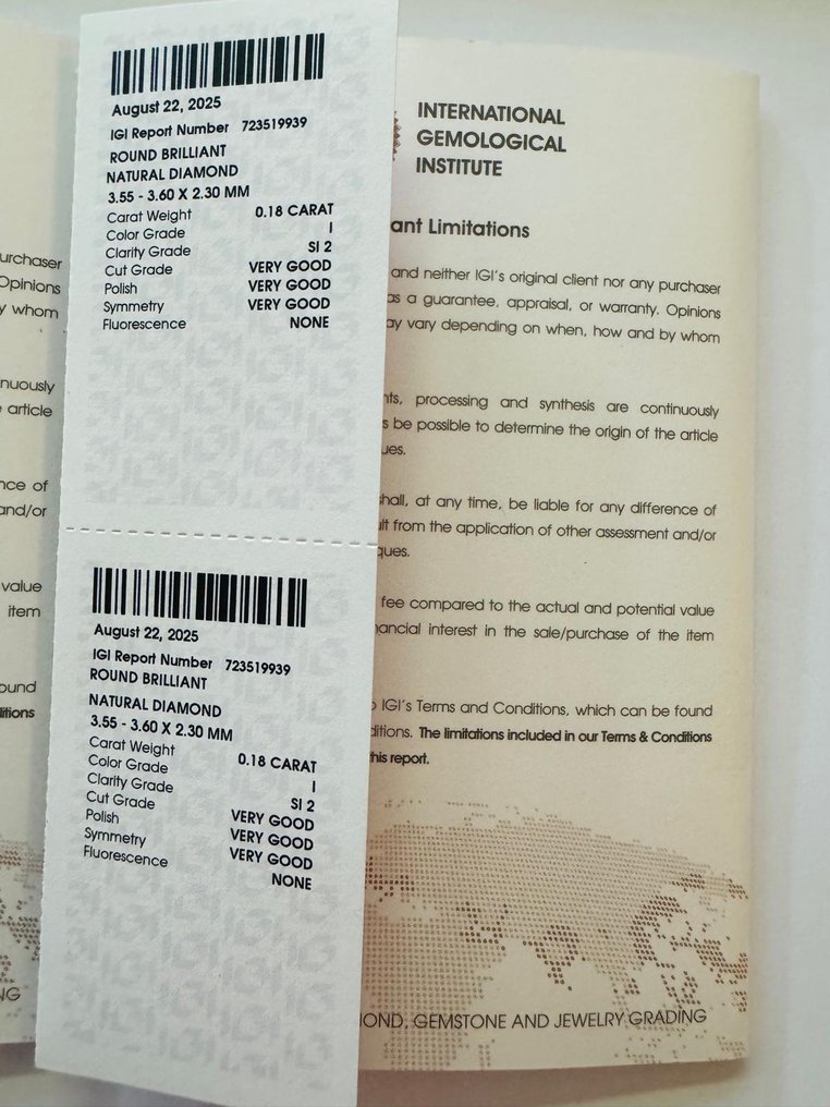 没有保留价 - 2 pcs 钻石  (天然)  - 0.37 ct - 圆形 - I - SI1 微内含一级, SI2 微内含二级 - 国际宝石研究院（IGI） - 一对 #4.3