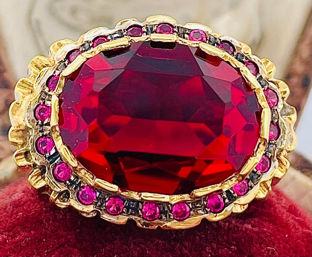 没有保留价 - 戒指 - 9 kt. 黄金, 银 红宝石 - 红宝石 #2.1