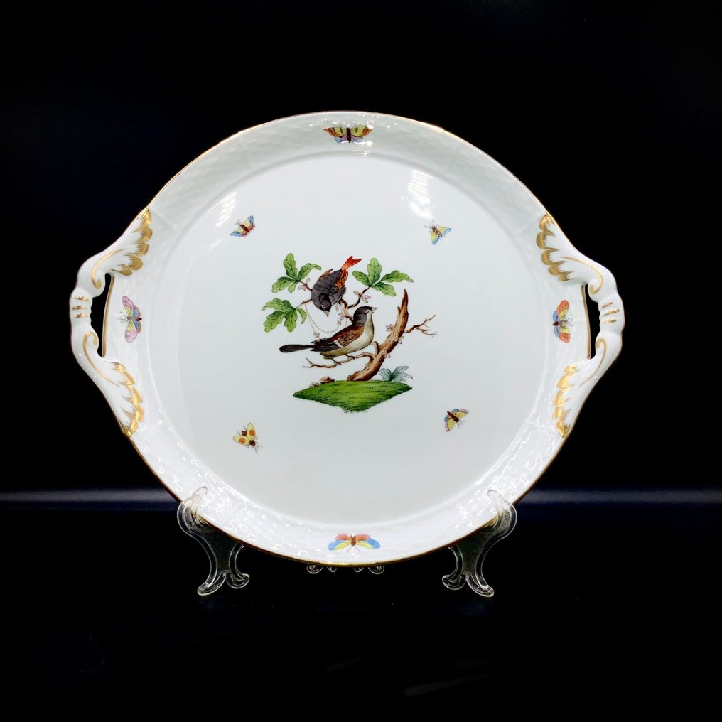 Herend - Large Round Serving Platter with Handles (31,5 cm) - "Rothschild Bird" Pattern - 大盘子 - 手工绘制瓷器 #1.0