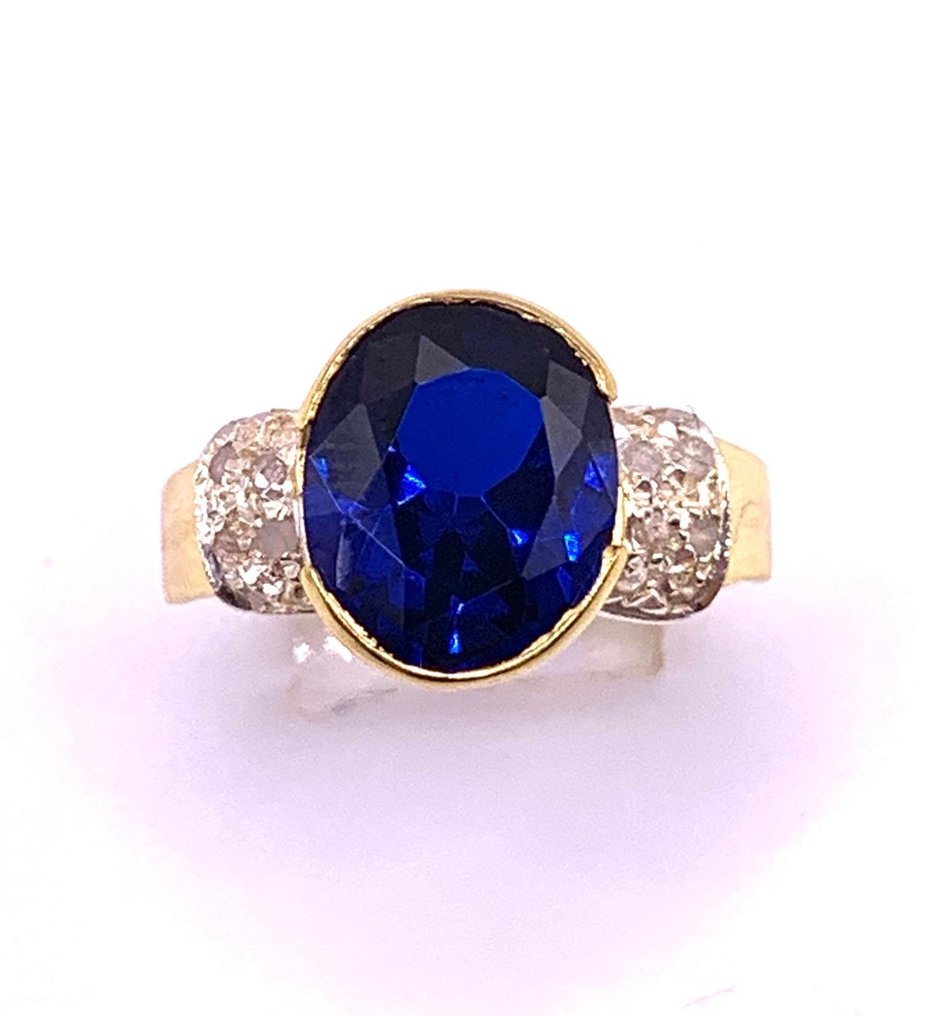 Ohne mindestpreis - Ring - 9 Kt Gelbgold, Silber Saphir - Diamant #1.0