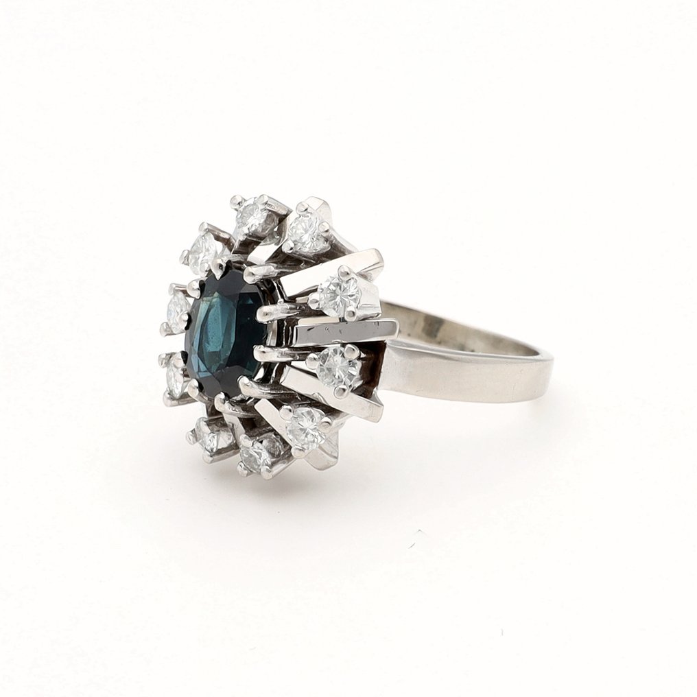 Bague - 14 carats Or blanc Saphir - Diamant #3.2