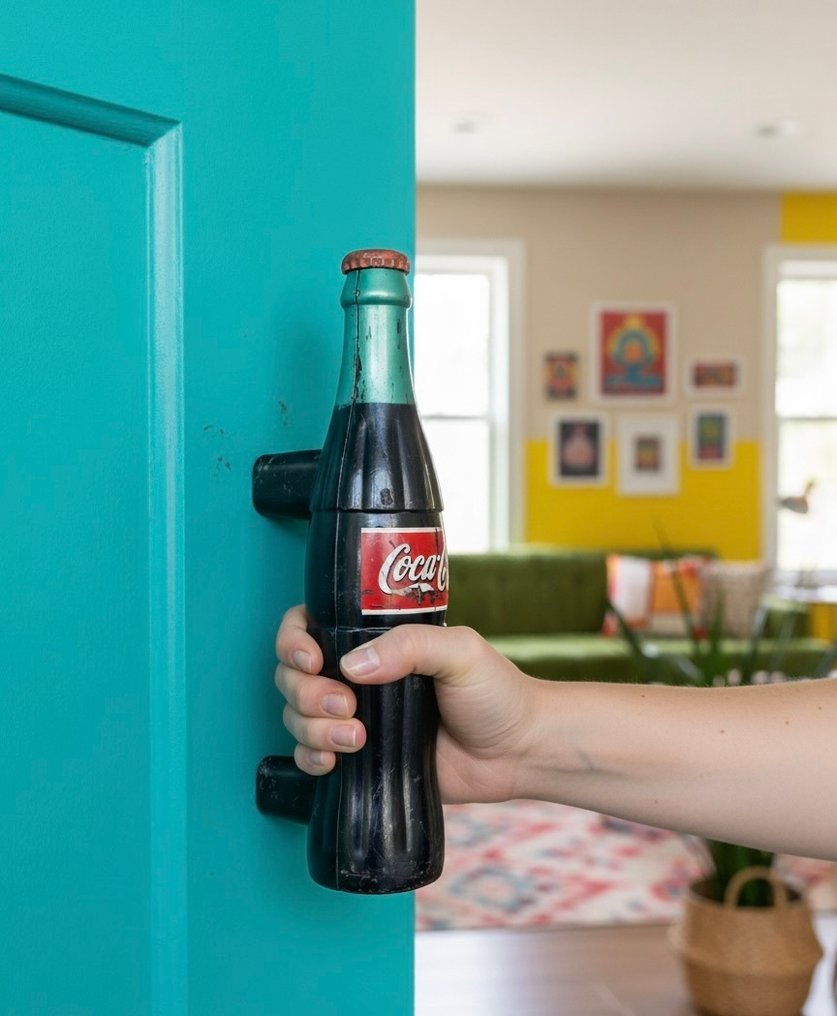 Uchwyt - Coca-Cola - RARE and AUTHENTIC Coca-Cola Door Handle - Enameled Metal Bottle, 1960 - 1950-1960 - Klamka do drzwi Coca-Cola #1.0