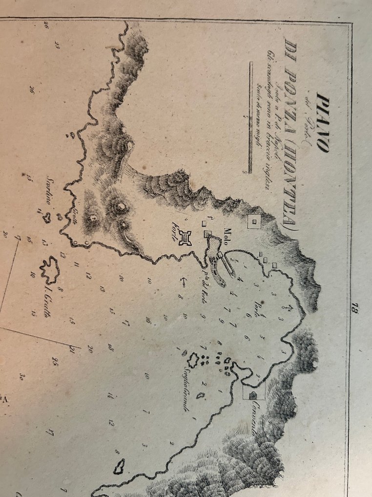 Italy - /Ponza // Grottone, // Gaviotta; Tommaso Santarelli - Piano del Porto di Ponza “PIANO del Porto DI PONZA (MONTEA) Isola a P. di Napoli. Gli scandagli sono - 1861-1880 #1.0