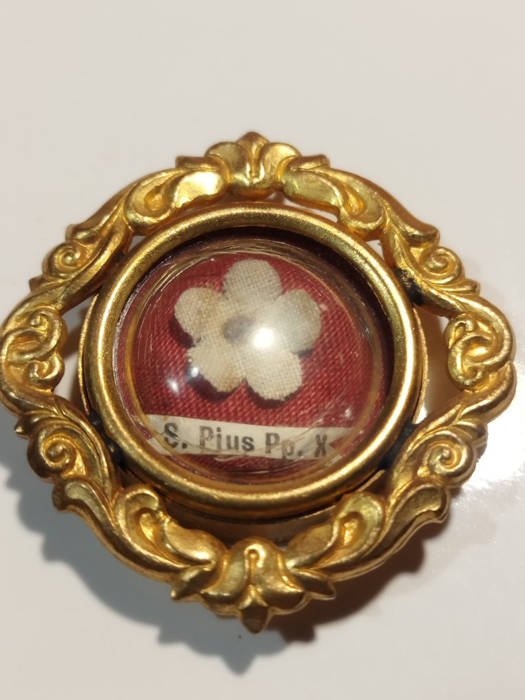 Antiek Reliekhouder - Metaal, Textiel - 1960-1970 - San Pio X #2.1