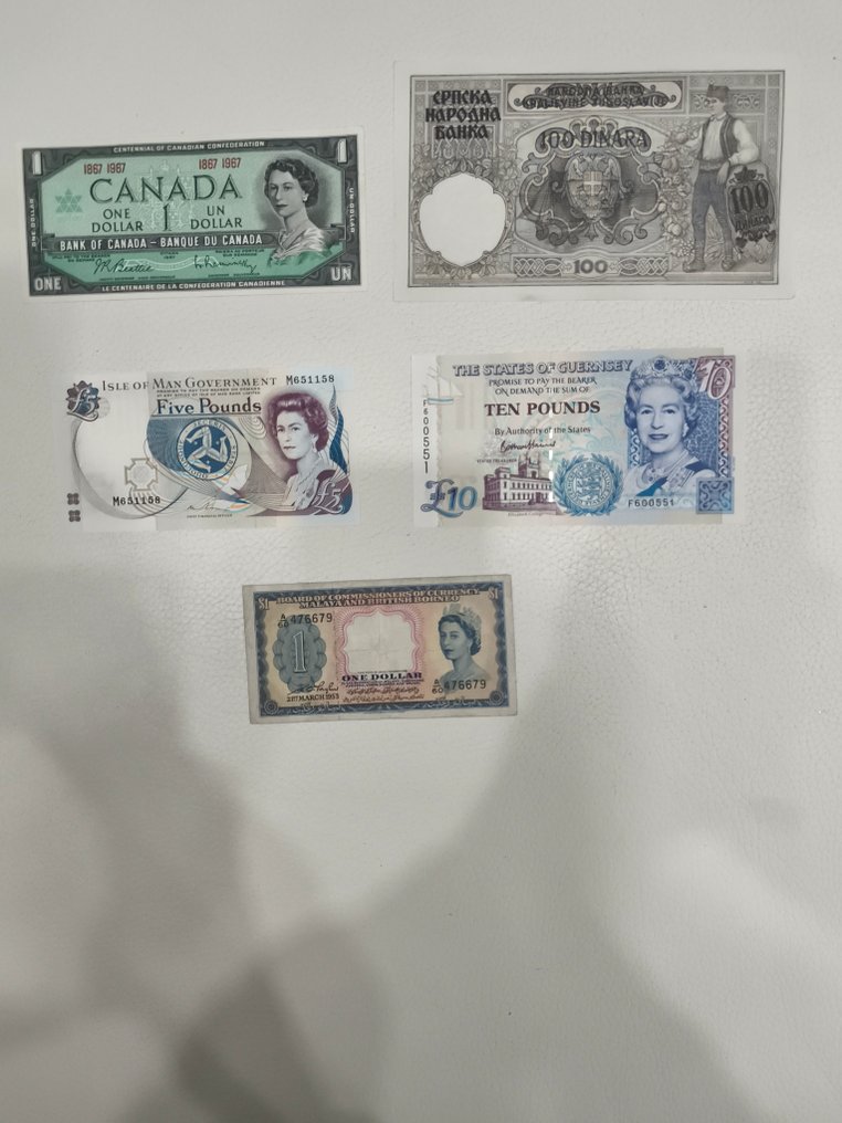 Mundo. - 5 banknotes - various dates  (Sem preço de reserva) #1.0