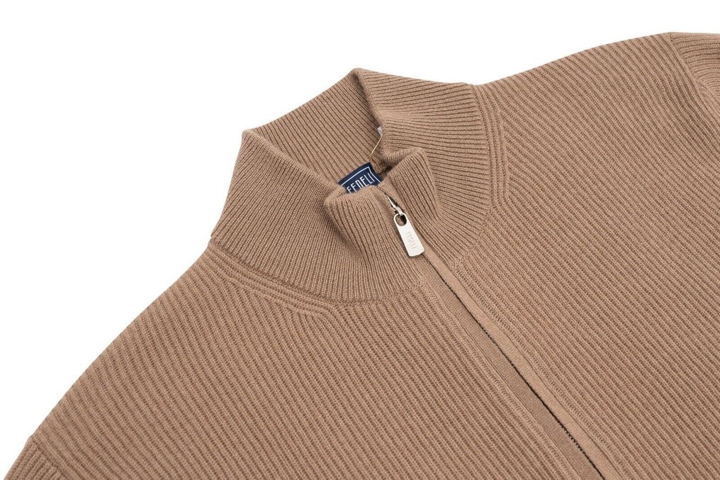 FEDELI 2200€ FEDELI "One Open" Beige Cardigan Sweater Zip 100% Cashmere - 50 IT - Cardigan - New with tags #3.2