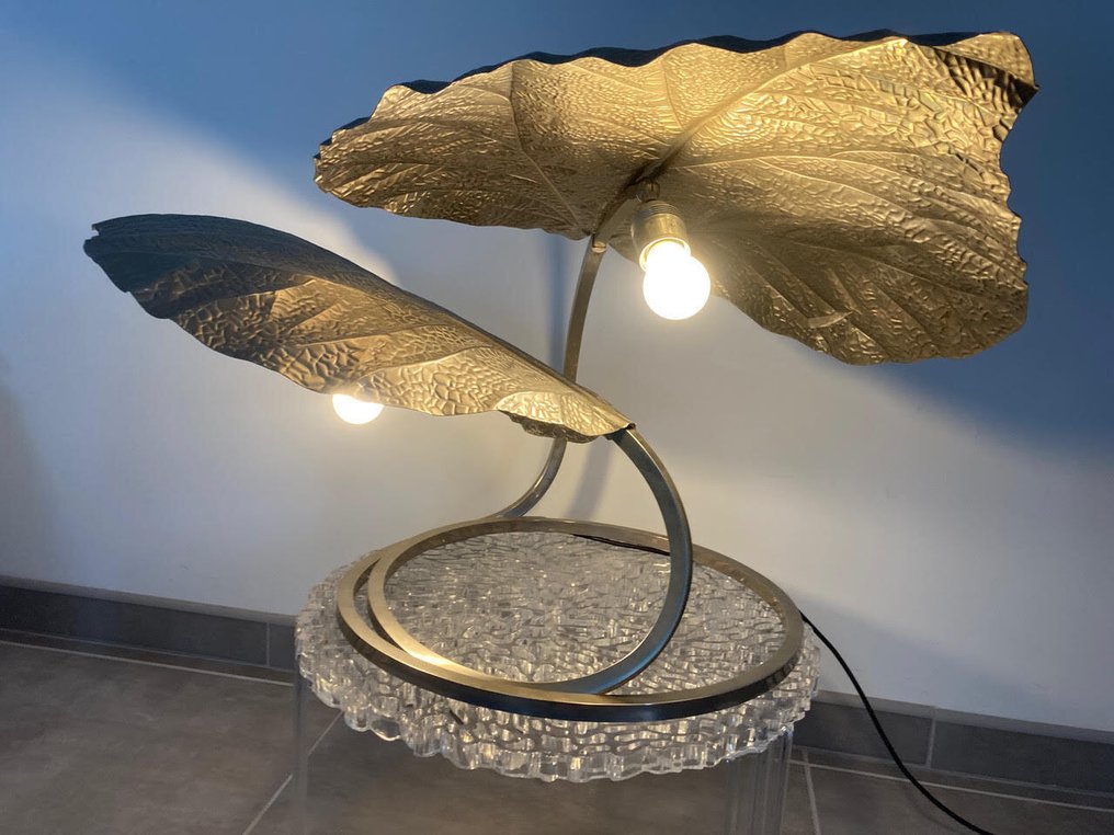 Bottega Gadda - Tommaso Barbi, Carlo Giorgi - Table lamp - Foglie Lamp, Rhubarb Lamp - Silvered bronze - Vintage lamp 'Rhubarb' #1.0