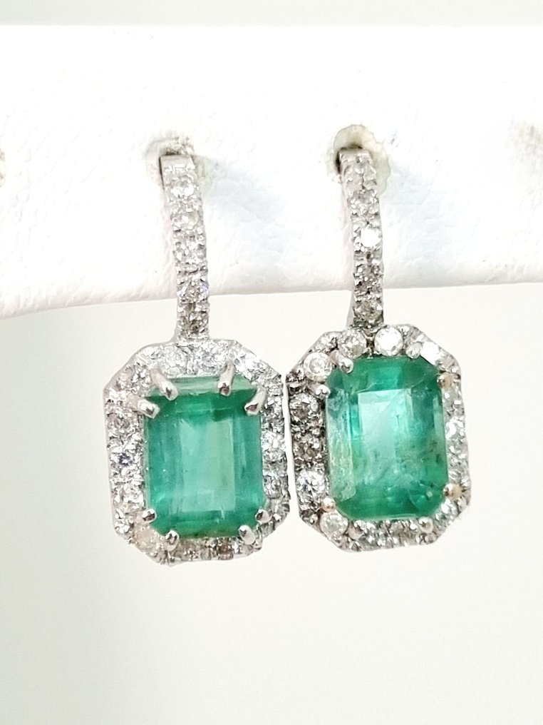 Ohrringe - 18 kt Weißgold Smaragd - Diamant #3.2