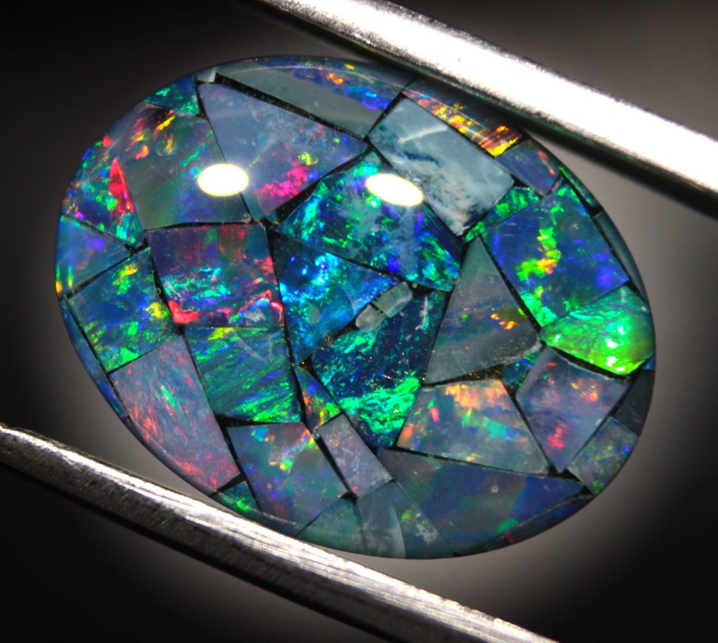 ΔΩΡΕΑΝ ΑΠΟΣΤΟΛΗ Κάτ. 5.0 Αυστραλιανό Μωσαϊκό Triplet Opal. Καμπουσόν - Ύψος: 15 mm - Πλάτος: 12 mm- 1 g #4.3