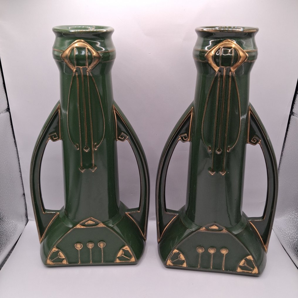 Eichwald - Βάζο με διπλά χερούλια (2)  - Ματζολίκα - Αυθεντικό Jugendstil #1.0