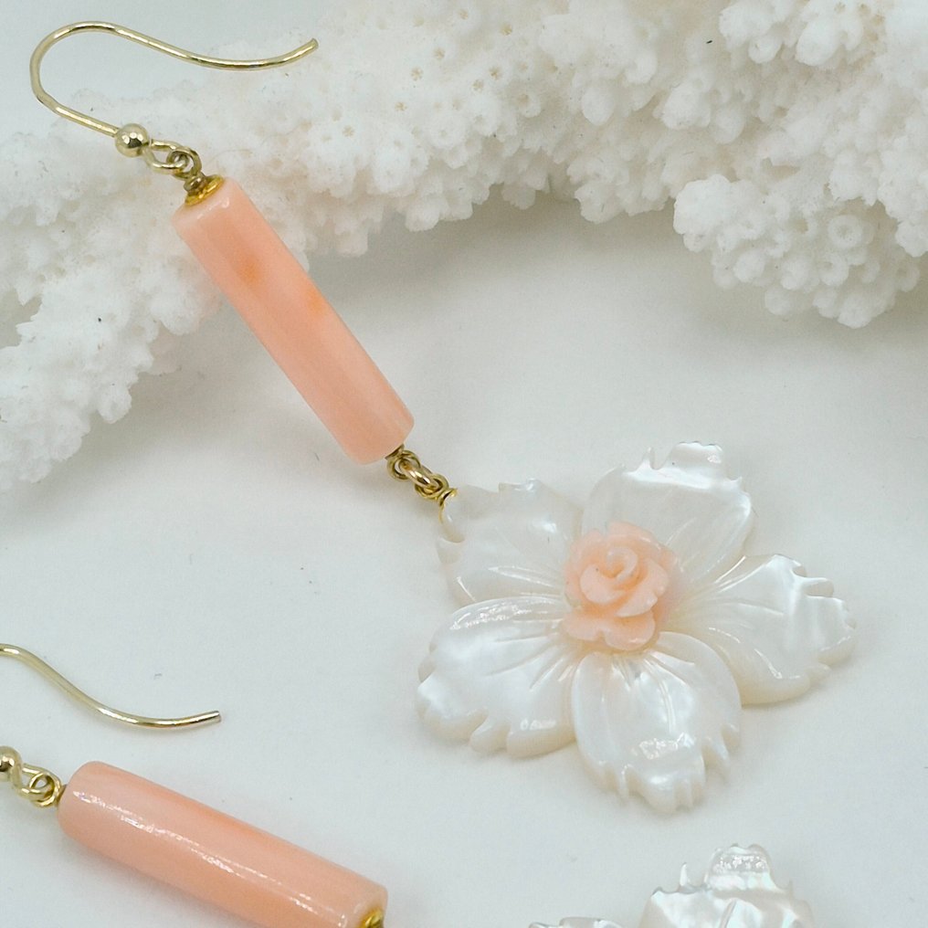 珊瑚 - 銀, 鍍金 - 耳環 - Corallo Rosa #1.0