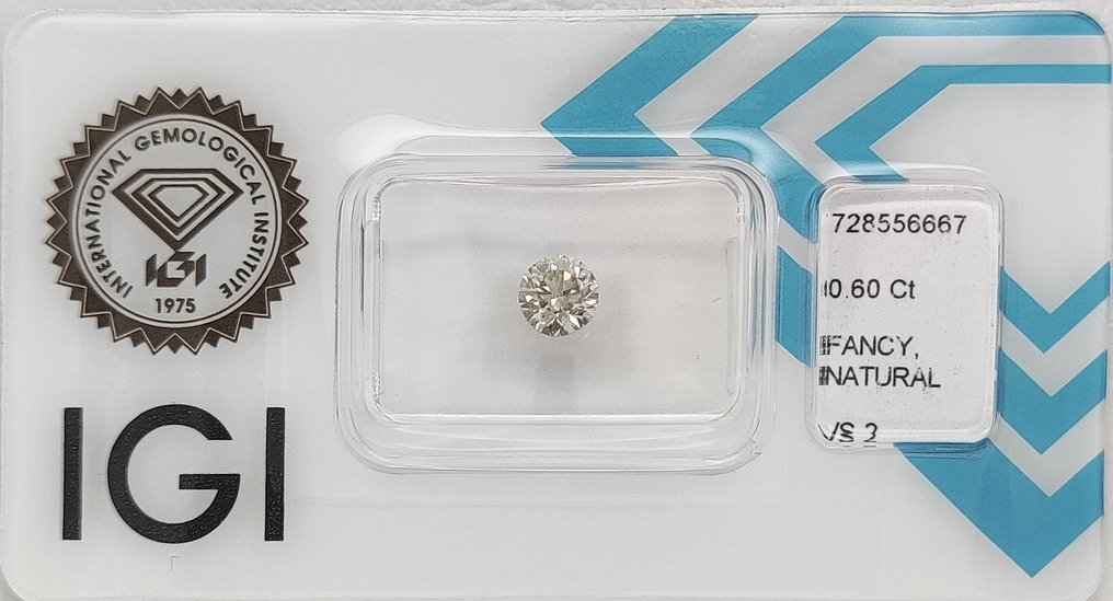 Nincs minimálár - 1 pcs Gyémánt (Természetes színű) - 0.60 ct - Kerek - Fancy light Szürkés, Zöldes Sárga - VS2 - Nemzetközi Gemmológiai Intézet (IGI) #1.0