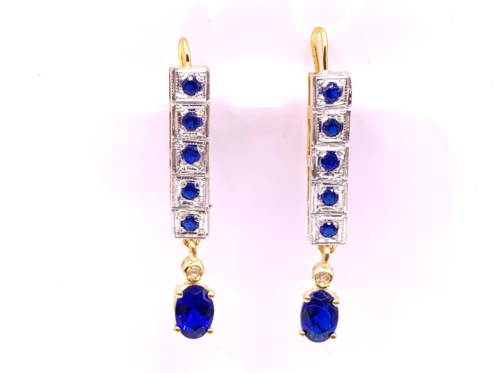 Sans Prix de Réserve - Boucles d'oreilles - 9 carats Or jaune, Argent Saphir - Saphir - Diamanti #1.0