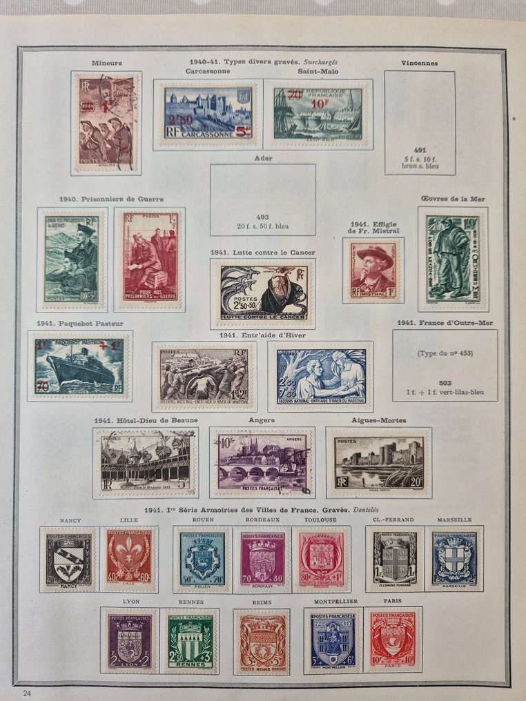 法国 1940/1959 - 470号至1229号之间的半现代TP收藏,全新*和Obl,贴在集邮簿上。 - Yvert #1.0