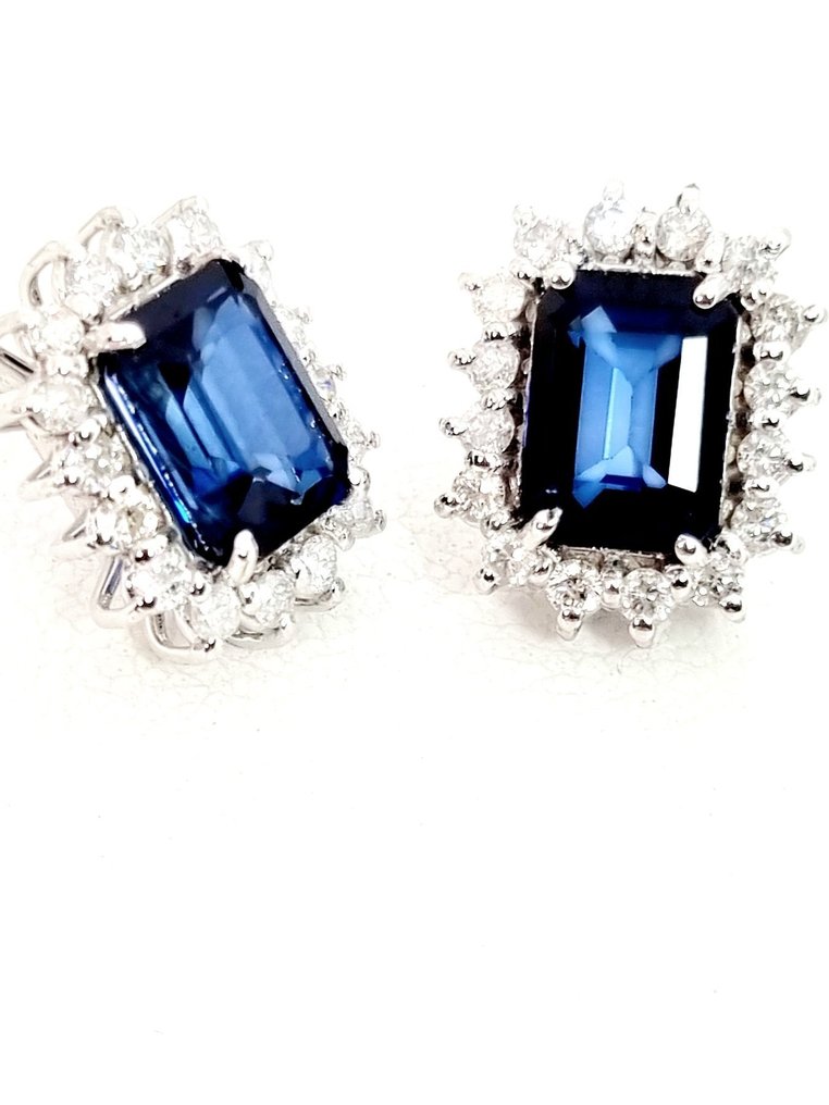 Σκουλαρίκια - 18 καράτια Λευκός χρυσός Ζαφείρι - Διαμάντι #1.0