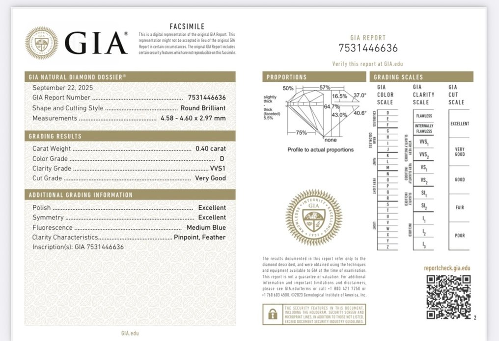 没有保留价 - 1 pcs 钻石 (天然) - 0.40 ct - 圆形 - D (无色) - VVS1 极轻微内含一级 - 美国宝石研究院(GIA) #4.3