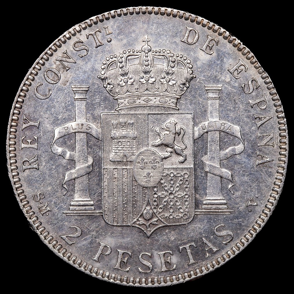 Spania. Primera Republica Y Alfonso XIII. 2 Pesetas 1870 y 1905 - Madrid (Ingen reservasjonspris) #4.3