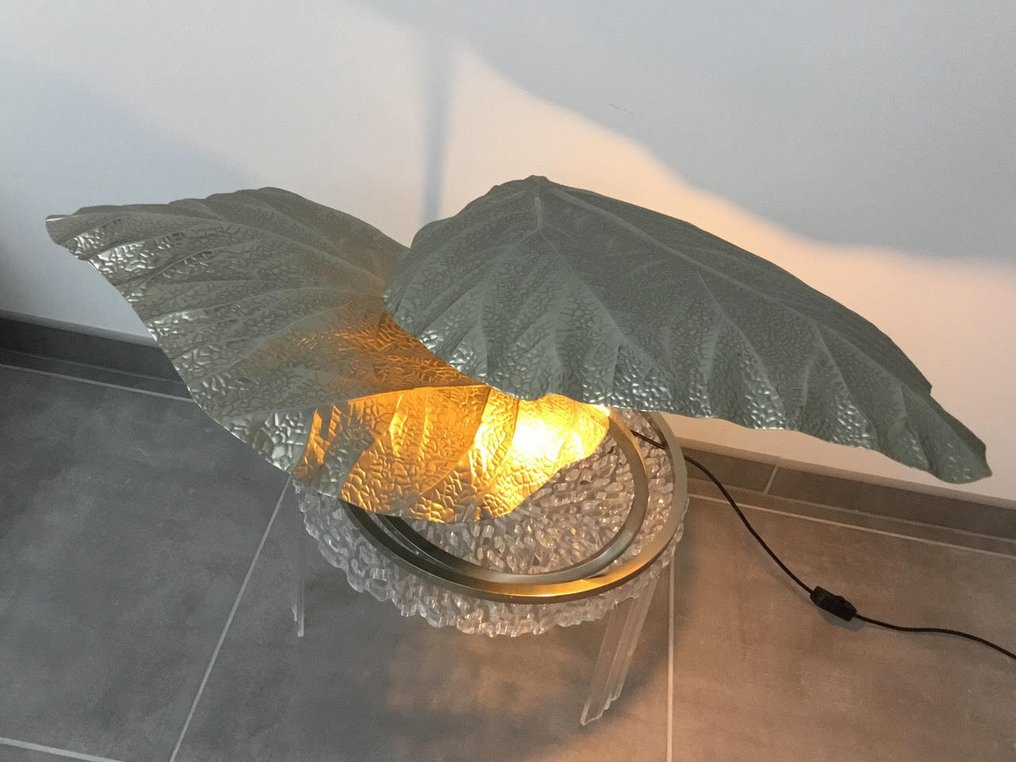 Bottega Gadda - Tommaso Barbi, Carlo Giorgi - Table lamp - Foglie Lamp, Rhubarb Lamp - Silvered bronze - Vintage lamp 'Rhubarb' #2.1