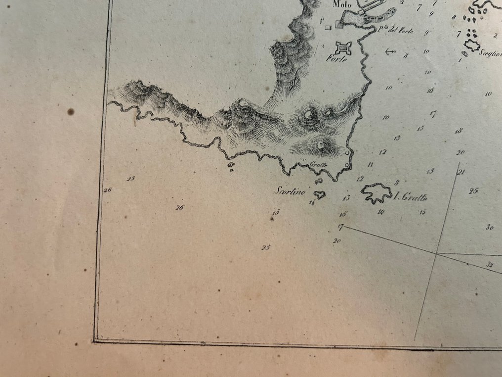 Italy - /Ponza // Grottone, // Gaviotta; Tommaso Santarelli - Piano del Porto di Ponza “PIANO del Porto DI PONZA (MONTEA) Isola a P. di Napoli. Gli scandagli sono - 1861-1880 #3.2
