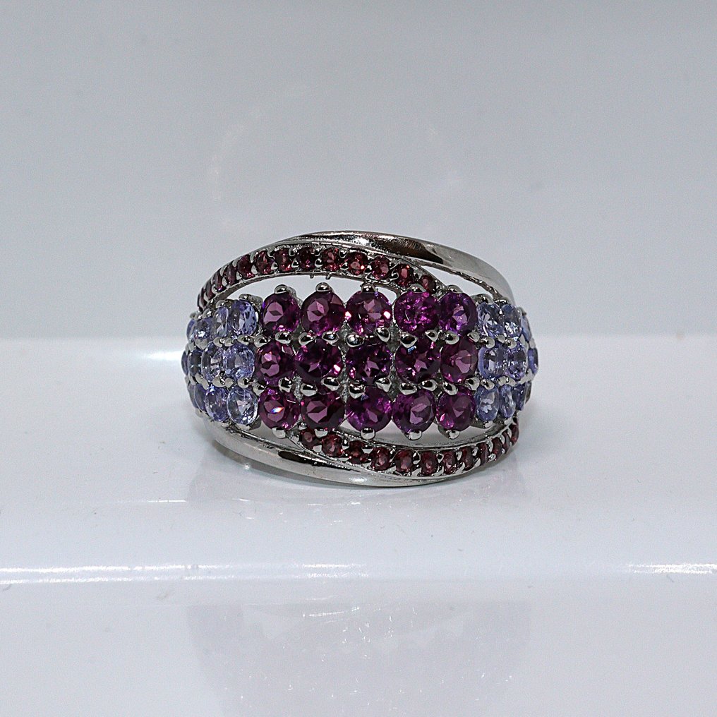 Senza Prezzo di Riserva - Anello Argento - 3.60ct. tw. Granato - Tanzanite - Maat: 18,5 mm, #1.0