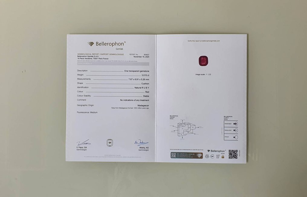 No reserve price Red Ruby - 3.02 ct - Bellerophon Gemlab - No Heat #4.3