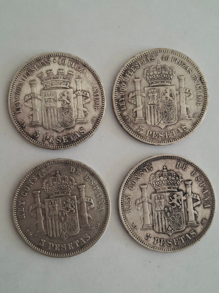Spania. 5 Pesetas 1870 / 1890 (4 monedas) (Ingen reservasjonspris) #1.0