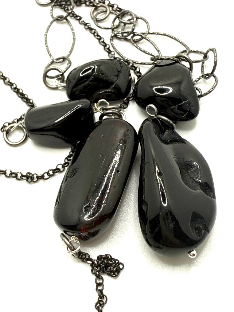 Unico - Rara Ambra Baltica Nera - Argento 925 Brunito - Certifikat for ægthed - Førsteklasses - Smykkesæt med 2 dele - Eksklusiv arbejdskraft #2.1