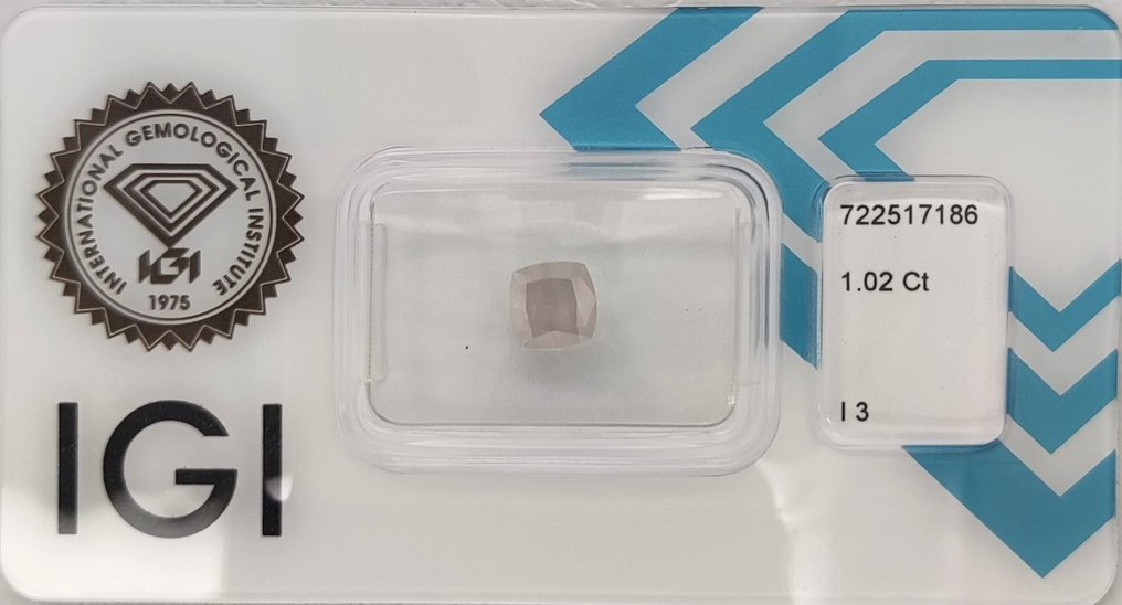 Nincs minimálár - 1 pcs Gyémánt (Természetes színű) - 1.02 ct - Párna - Light Rózsaszínes Barna - I3 - Nemzetközi Gemmológiai Intézet (IGI) #1.0