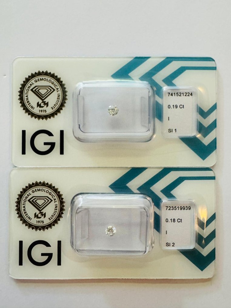 没有保留价 - 2 pcs 钻石  (天然)  - 0.37 ct - 圆形 - I - SI1 微内含一级, SI2 微内含二级 - 国际宝石研究院（IGI） - 一对 #1.0