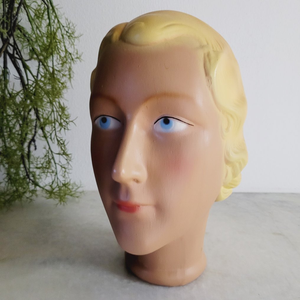 Art Deco, Winkeldisplay/Etalage Hoedenhoofd, 1950 - Mannequin - Plaster #1.0