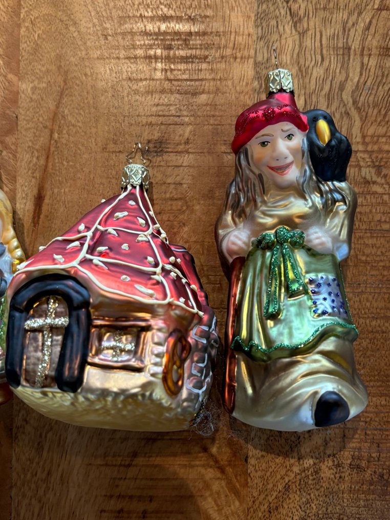Inge-Glas: Hans en Grietje met Heks en peperkoek huis, handgemaakt. - Juledekoration Inge-Glas (4) - Glas #4.3