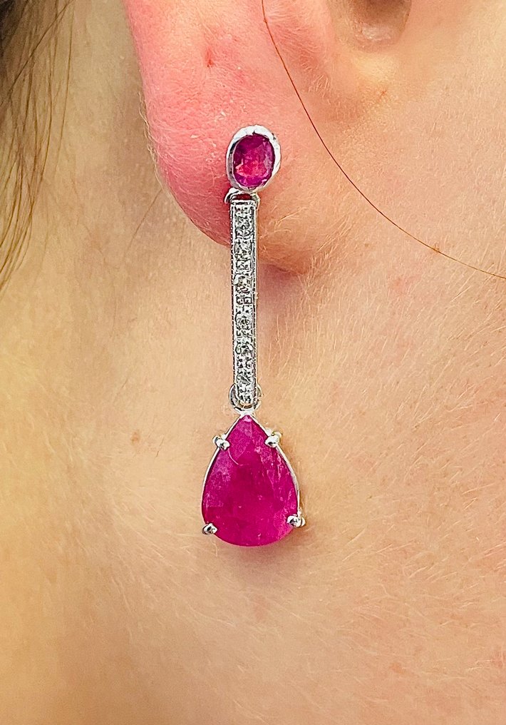 χωρίς τιμή ασφαλείας - Σκουλαρίκια - 18 καράτια Πλατίνα, Λευκός χρυσός Ρουμπίνι - Διαμάντι #1.0