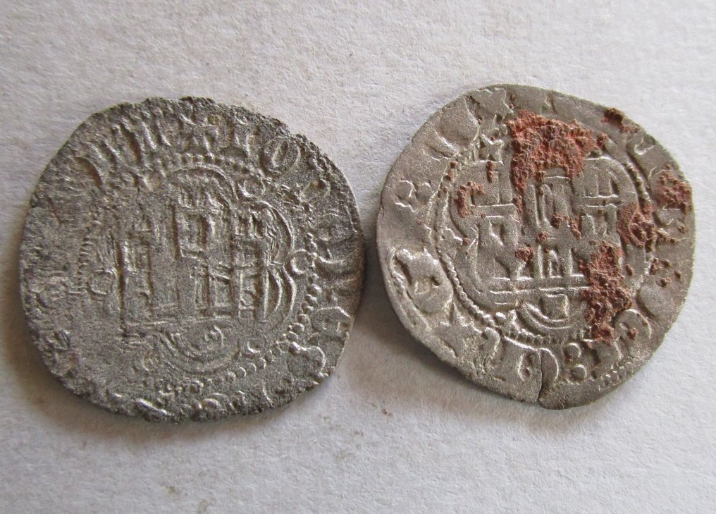. Βασίλειο της Καστίλης και της Λεόν Enrique III (1390-1406) & Juan II (1406- 1454). Lote de 2 Blancas  (χωρίς τιμή ασφαλείας) #3.2