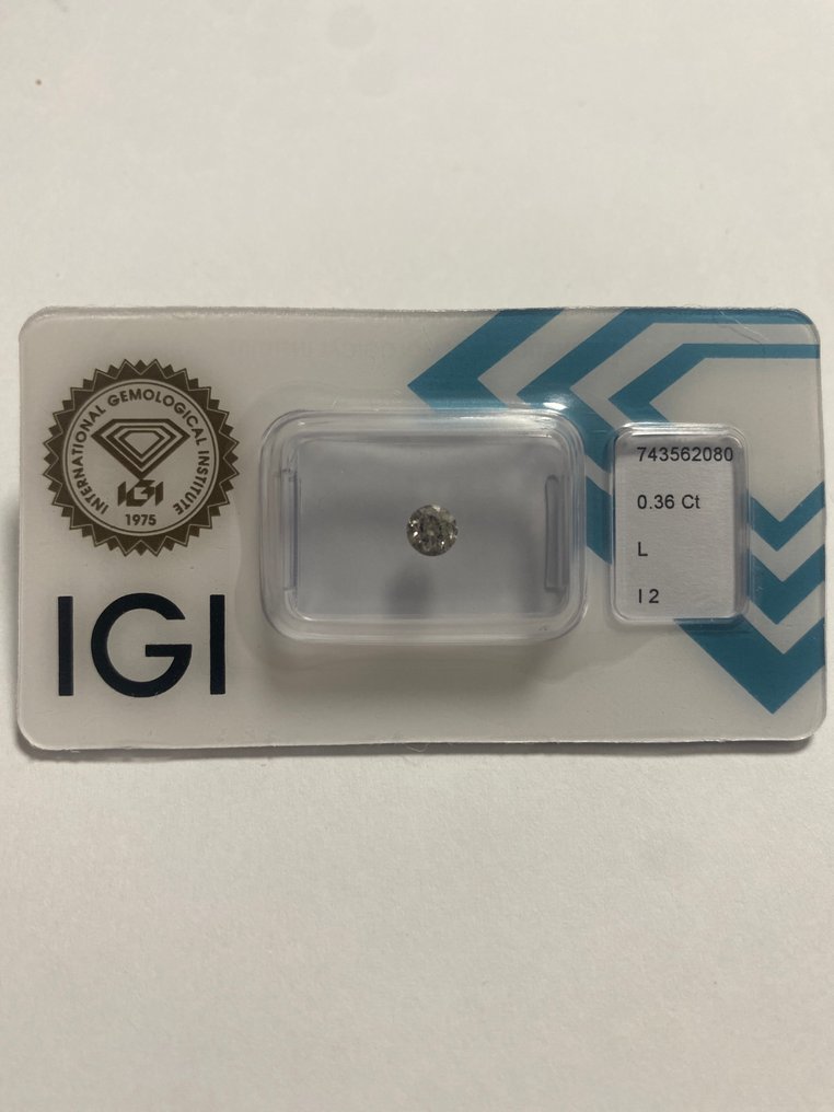 No Reserve Price - 1 pcs Diamond (Natural) - 0.36 ct - Round - L - I2 - International Gemological Institute (IGI) #1.0