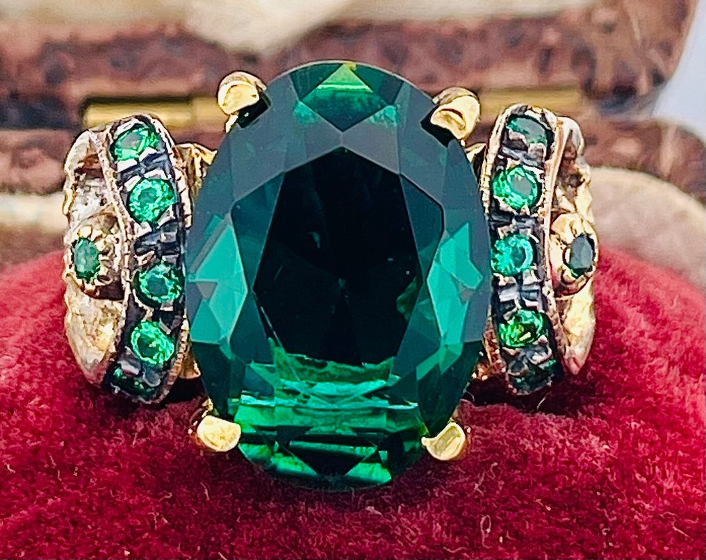 没有保留价 - 戒指 - 9 kt. 黄金, 银 祖母绿 - 祖母绿 #2.1